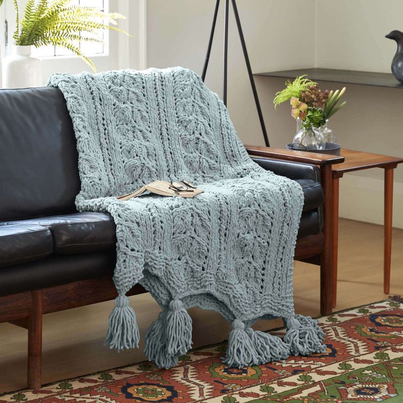 Dusty Blue Sofa With Cream Cable Knit Textures