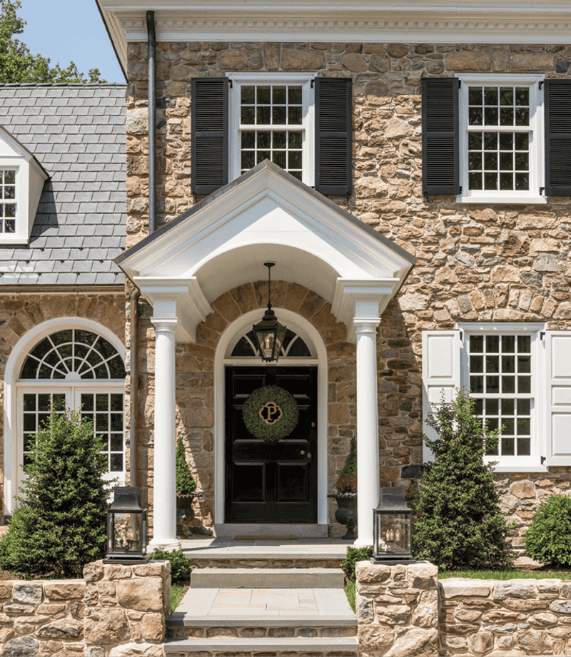 Black Door + Natural Wood Shutters