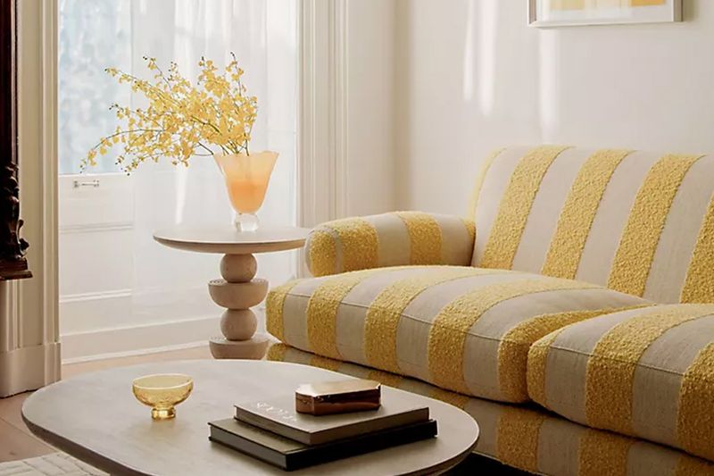 Yellow and White French Country Stripe Sofa