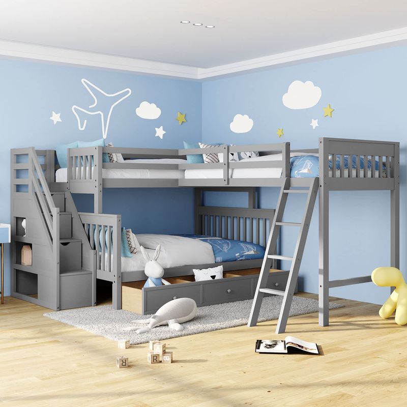 L-Shaped Corner Bunk Bed With Storage