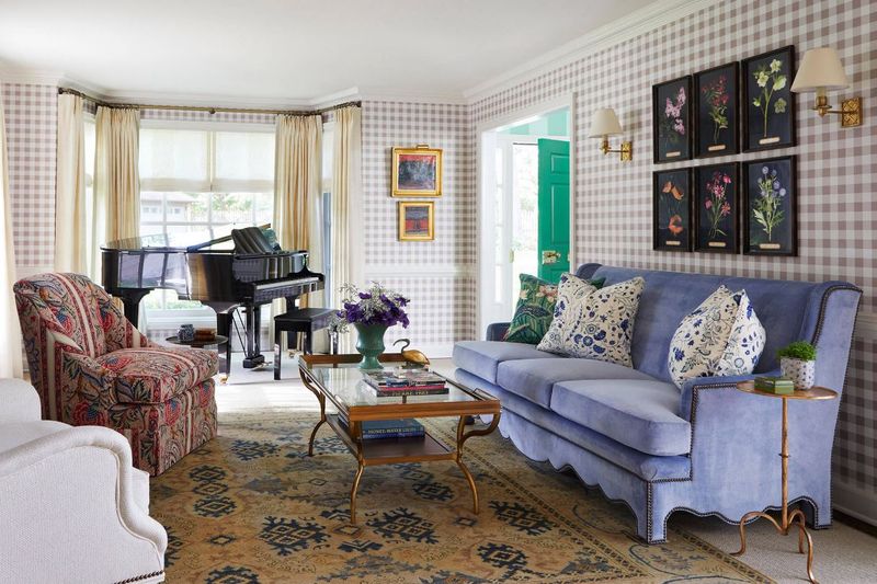 Periwinkle Blue Sofa With Lavender Accents