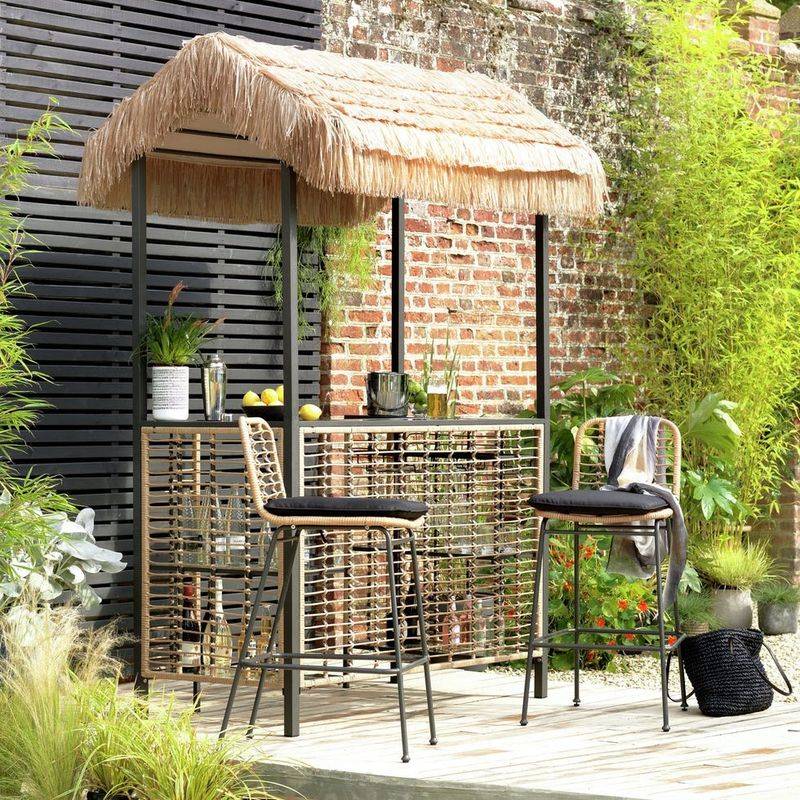 Outdoor Bar Cart Styled Like A Tiki Hut