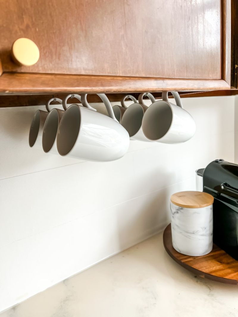Hang Mugs And Cups From Under-Cabinet Hooks