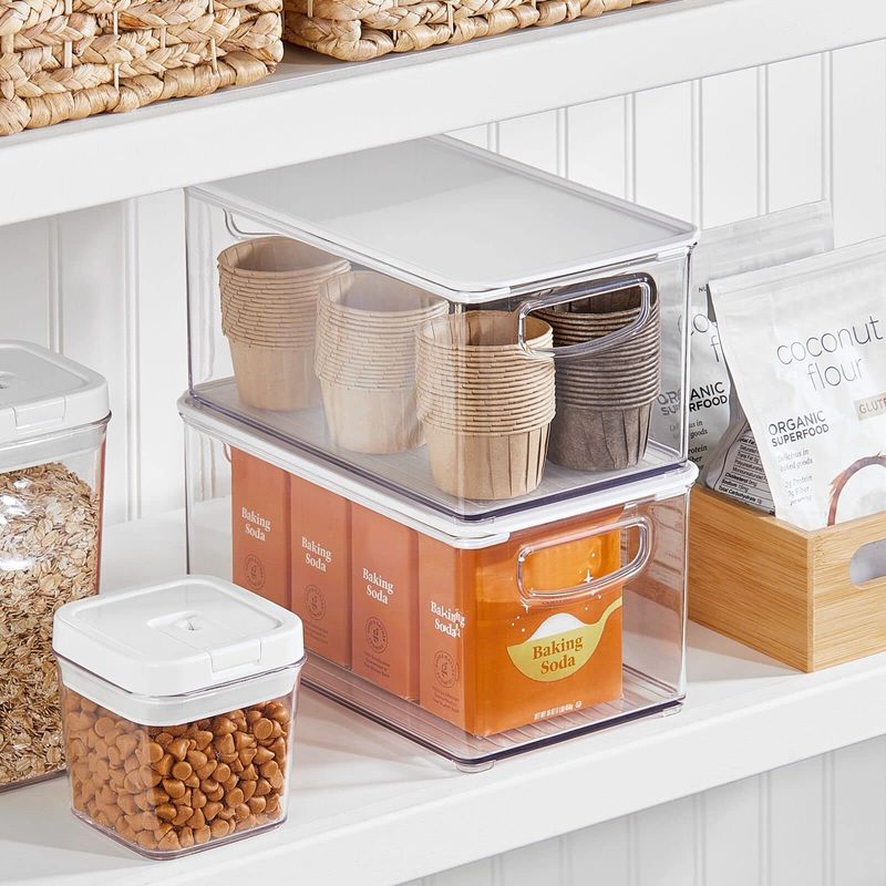 Use clear containers for deep pantry shelves