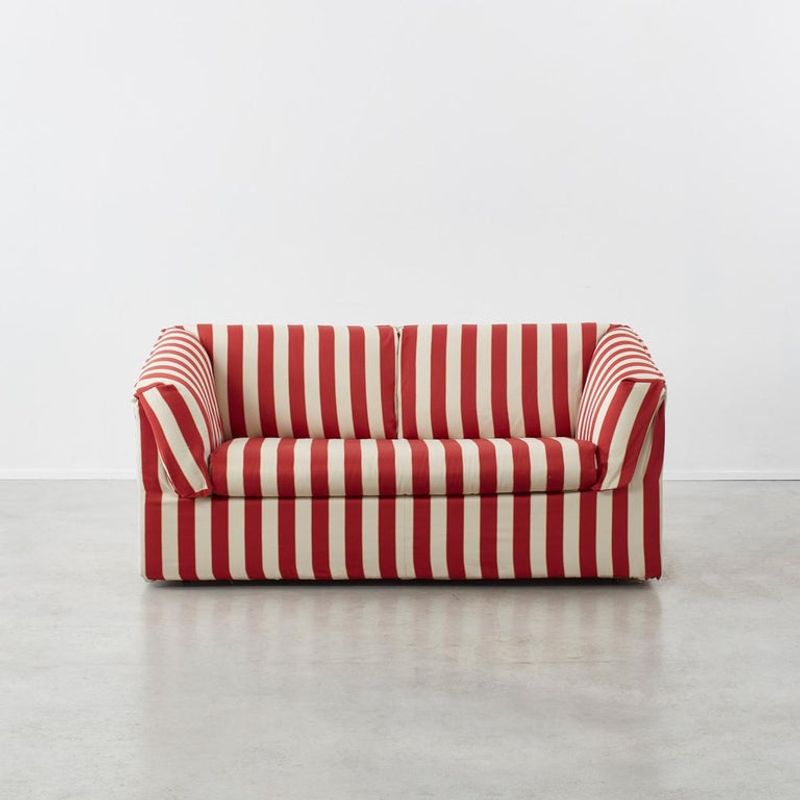 Red and White Nautical Stripe Loveseat