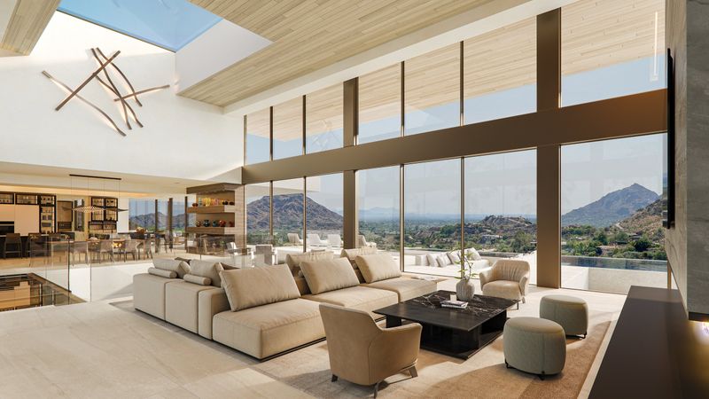 Sunken Living Room Frames Desert Panorama