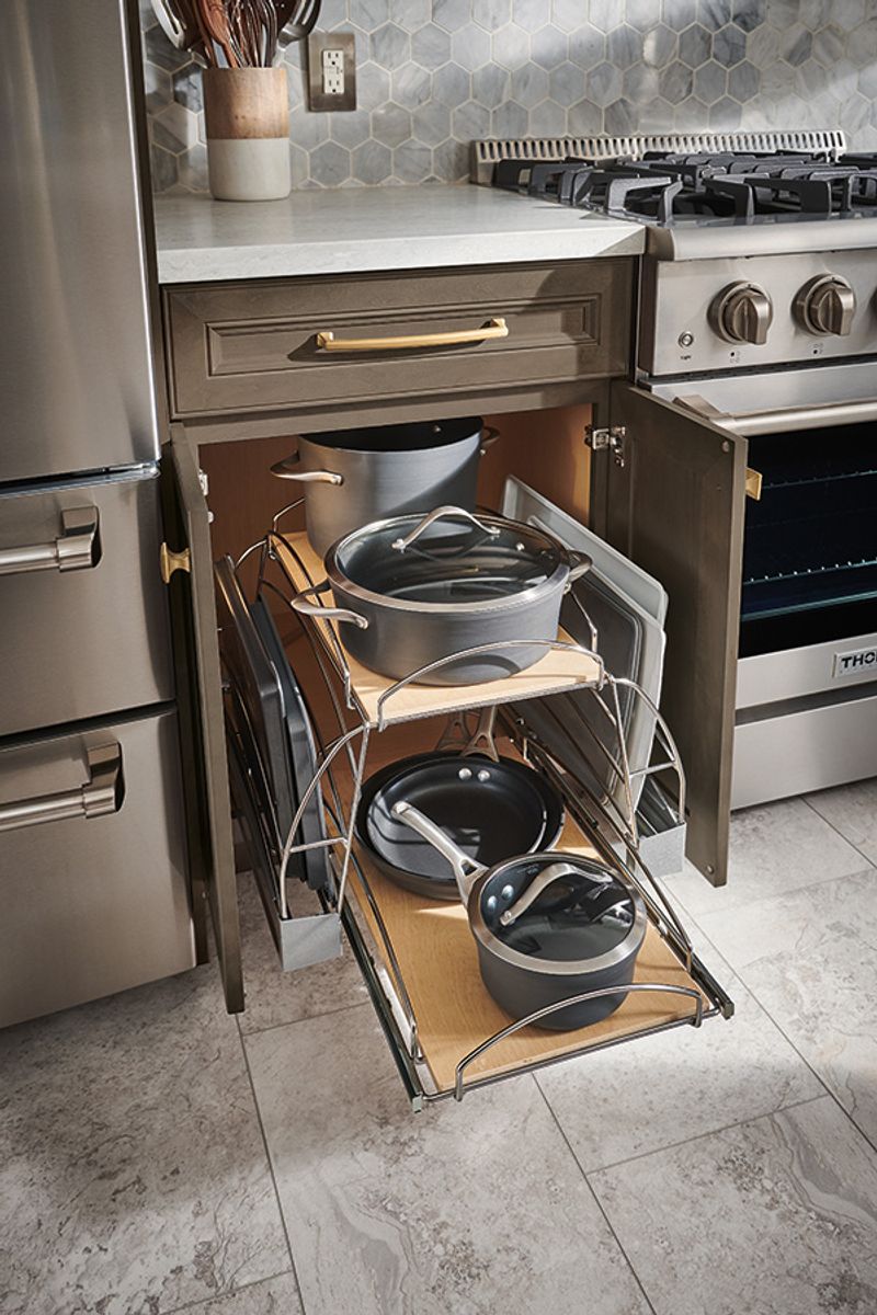 Replace with: Hidden pull-out storage for pots and pans