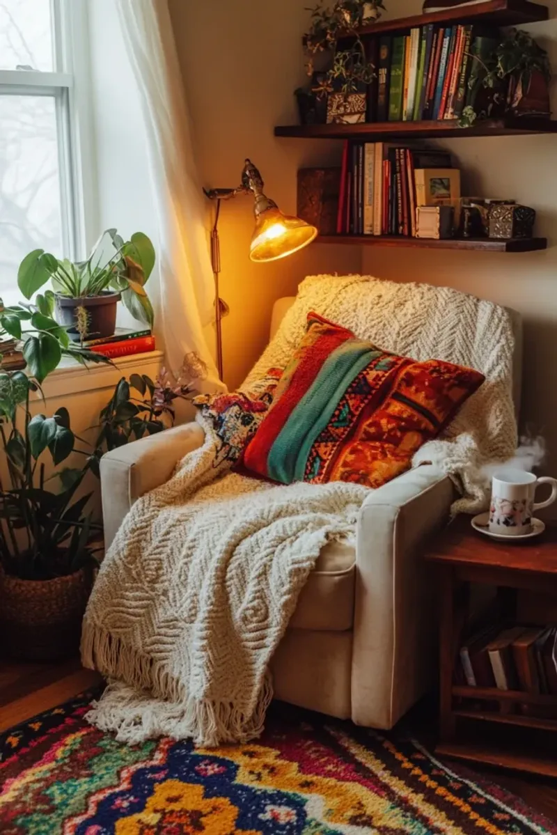 Corner Reading Nook With Clay Accent
