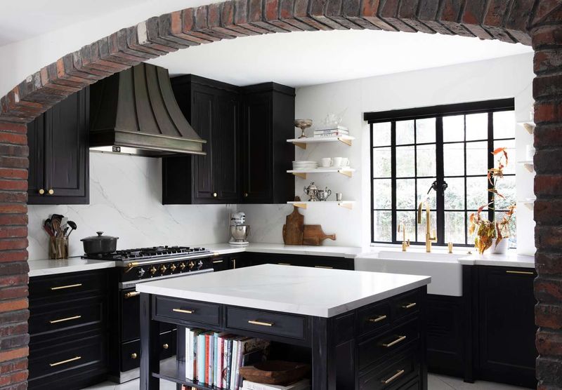 Brick Archways with Black Cabinets