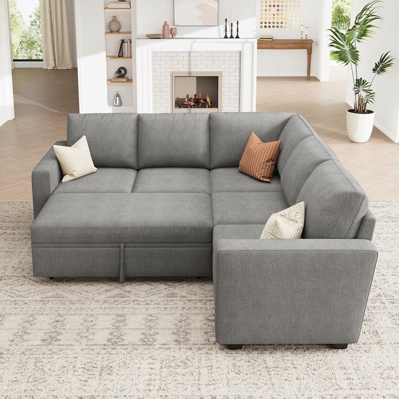 HONBAY L-Shaped Linen Couch