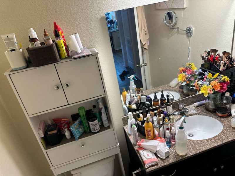 Cluttered Shower Caddies Overflowing With Products
