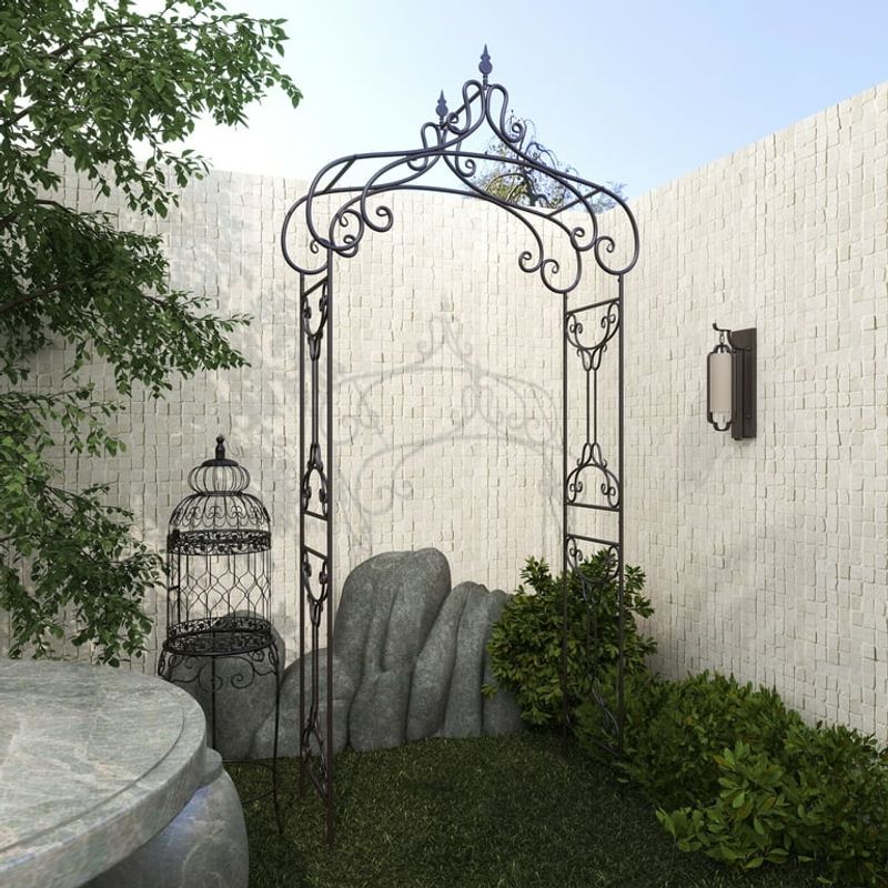 Vintage-style arbor with ornate scrollwork