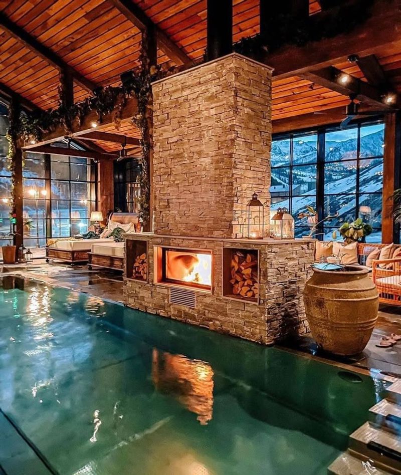 Indoor Pool with Fireplace