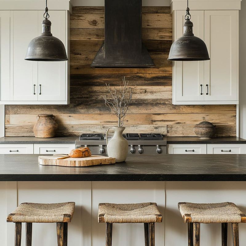 Wood Backsplash Warms Cold Cabinet Tones