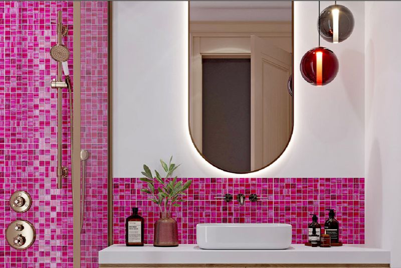 Bathroom With Magenta Tile Drama