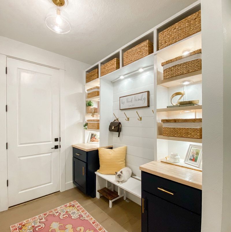 Floating Shelves Paired with Baskets