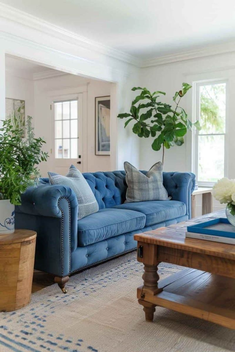 Baby Blue Sofa With Mint Green Plants