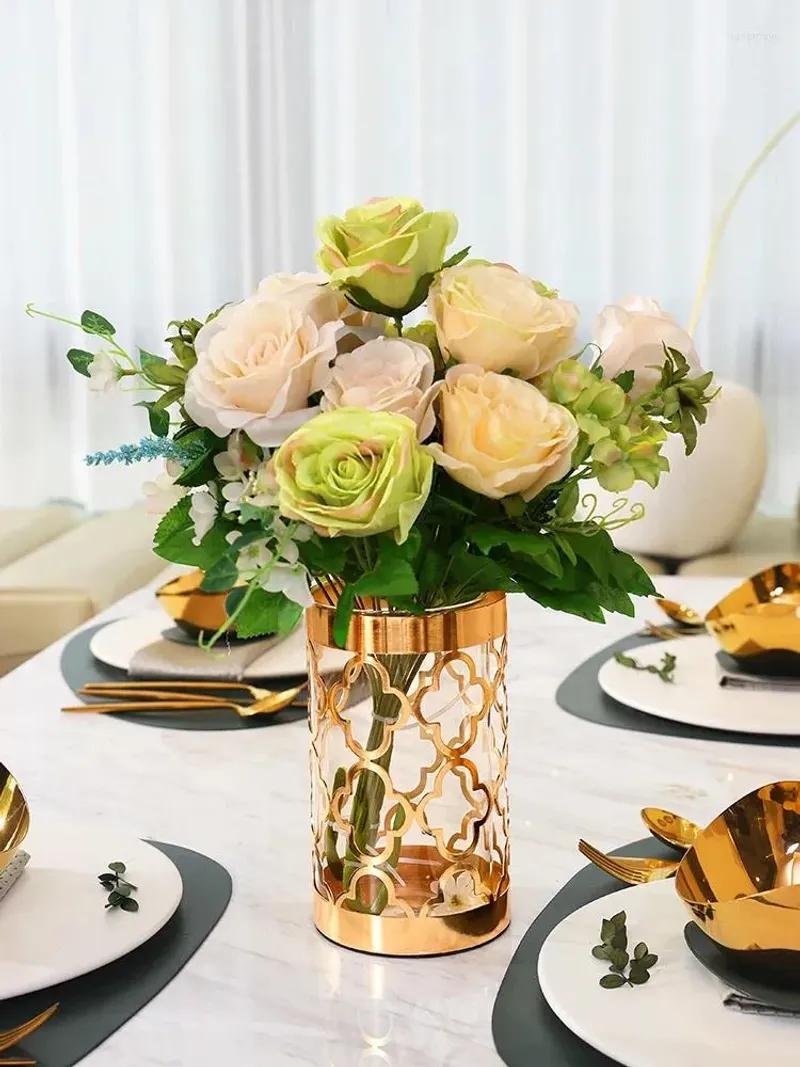 Display Brass Vases With Fresh Flowers