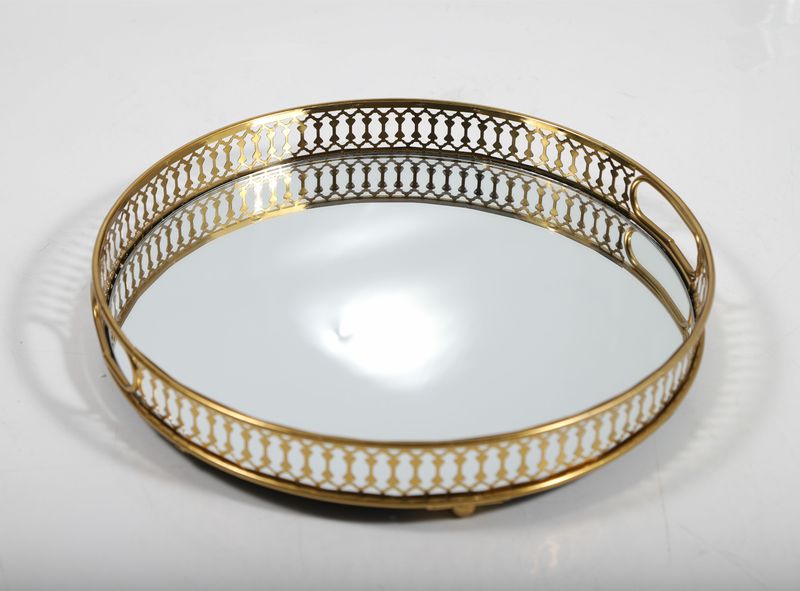 Everly Quinn Vintage Metal Round Mirror Surface Tray