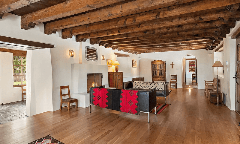 Exposed wooden ceiling beams