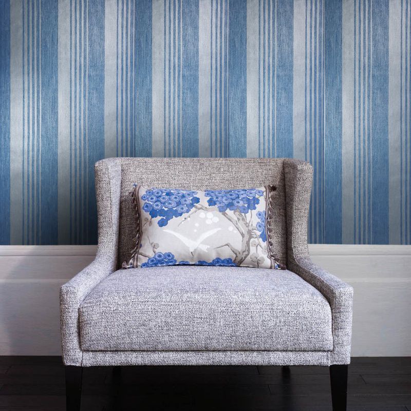 Striped Wallpaper In Blue And Silver