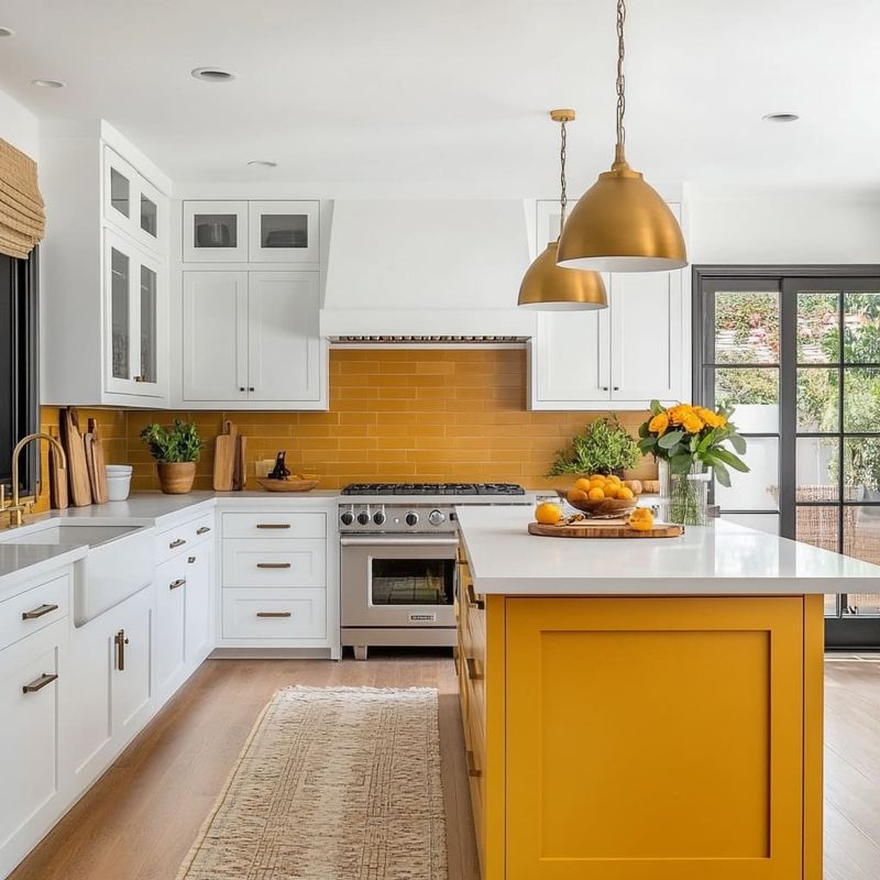 Painted Backsplash Creates Cabinet Color Harmony