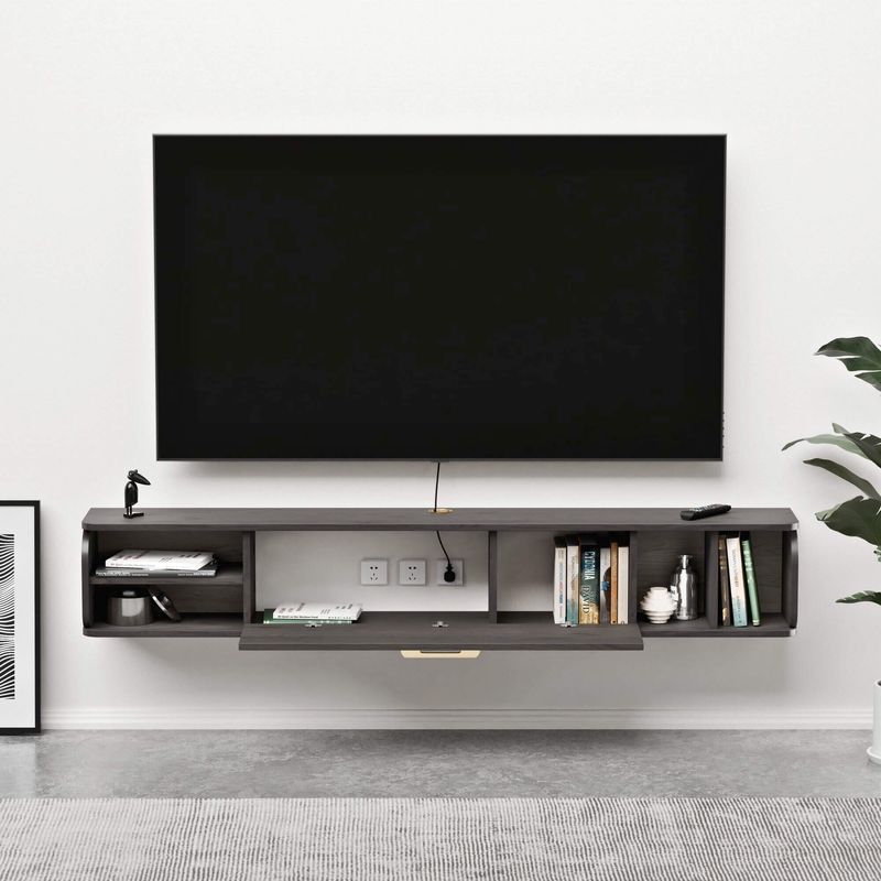 Floating media cabinets with hidden wiring