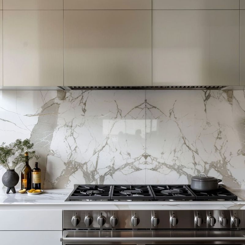 Marble Backsplash Makes Cabinets Look Expensive