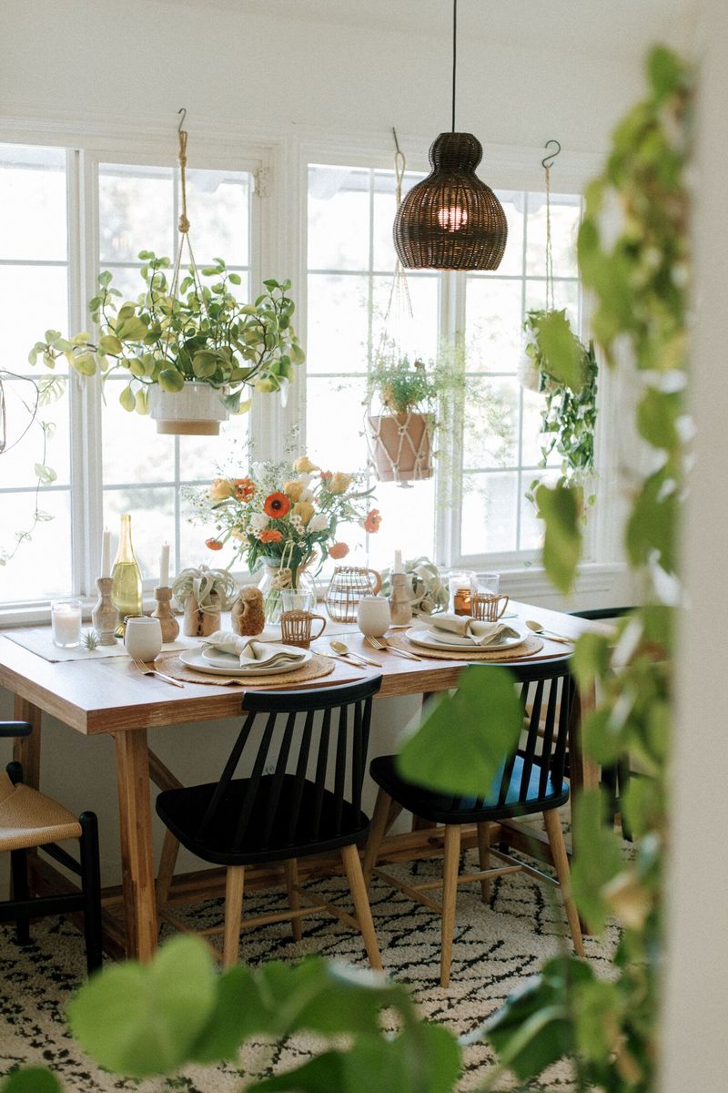 Hanging Plant Gallery Above Dining Space
