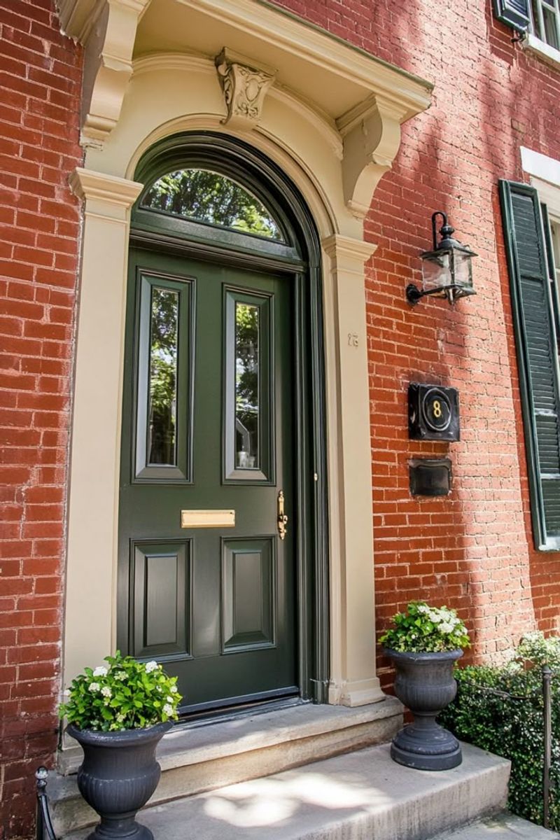 Forest Green Door + Cream Shutters