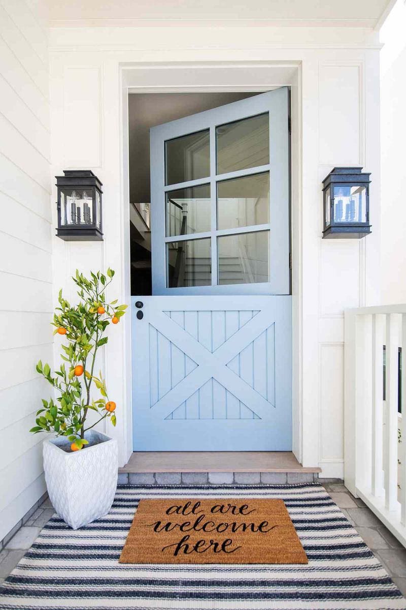 Slate Blue Door + White Shutters