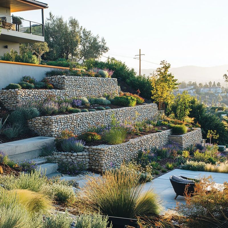 Retaining Wall with Built-in Planters