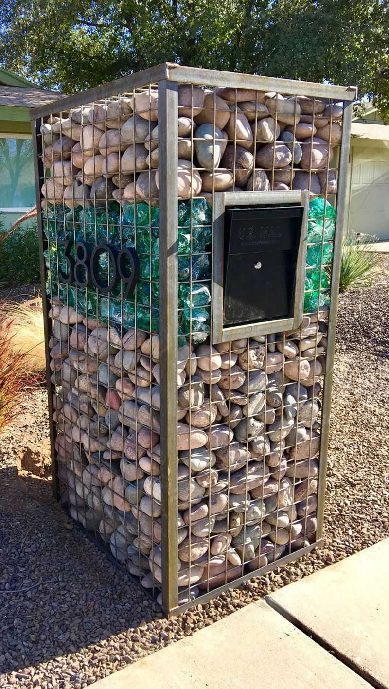 Mailbox Pillar with Gabion Base