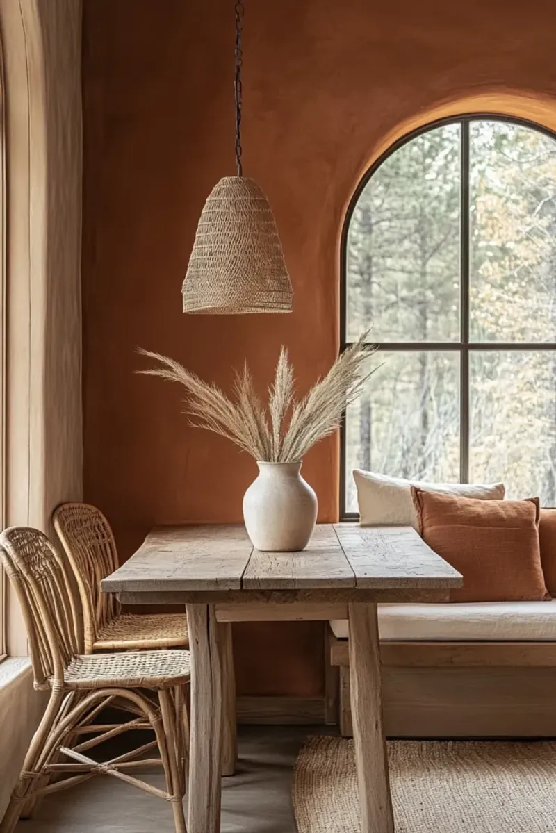 Built-In Banquette With Clay Feature Wall