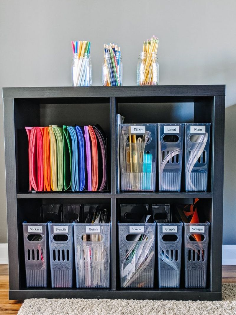 Use bins or drawers for school supplies