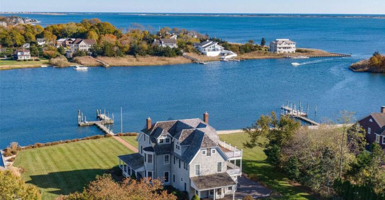 Rare 1890 Waterfront Colonial in New York Featuring A Wraparound Porch And Panoramic Water Views