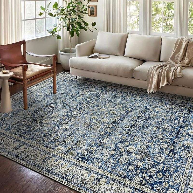 Light Blue Area Rugs With Silver Threads