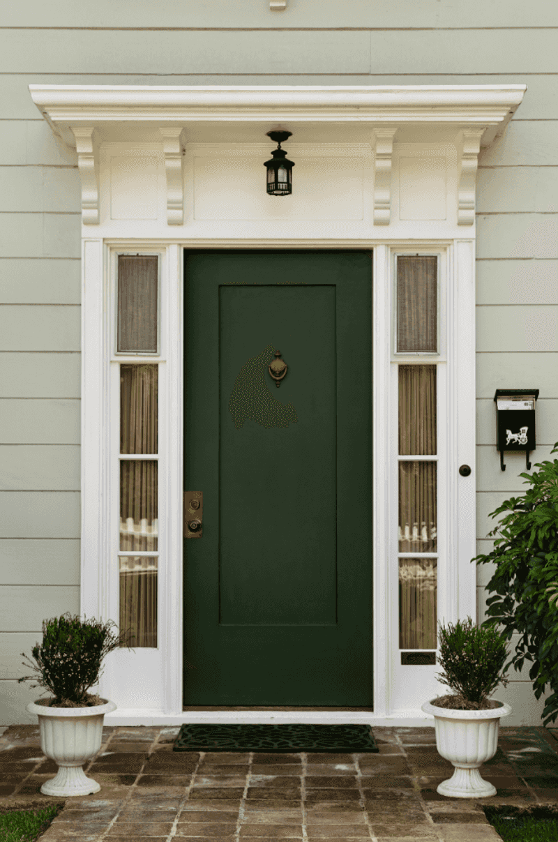 Olive Green Door + Dark Green Shutters