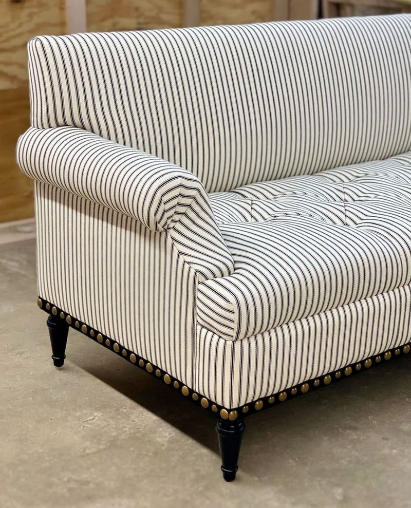Black and Cream Ticking Stripe Loveseat