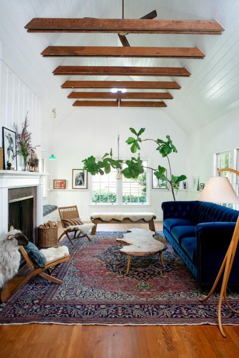 Indigo Blue Sofa With Copper Pipe Details