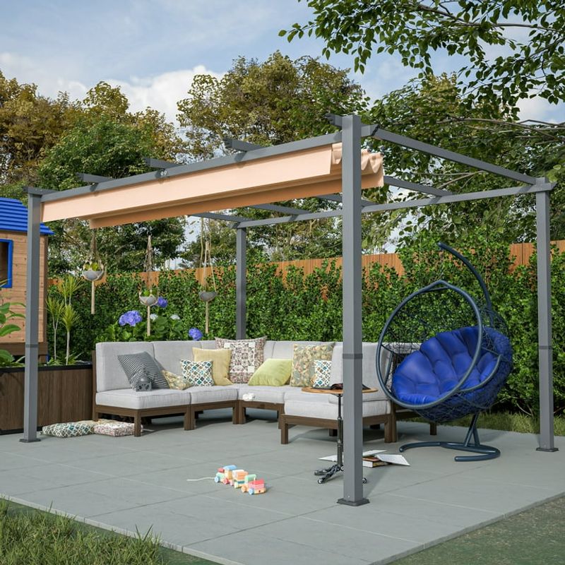 Multi-use pergola with retractable canopy