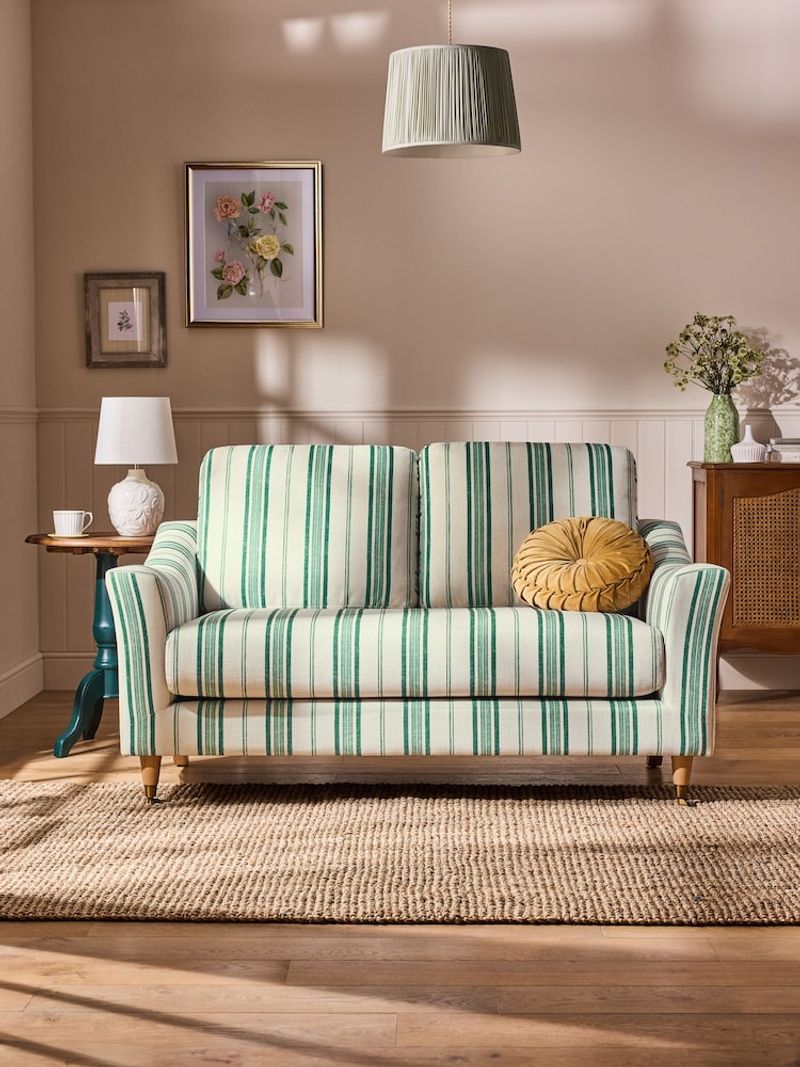 Green and Cream Coastal Stripe Settee