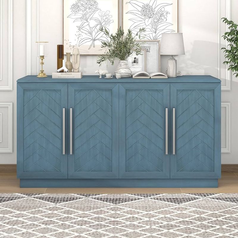 Silver Hardware On Light Blue Cabinets
