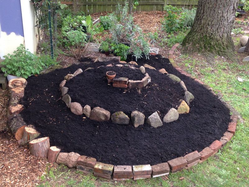 Mulch-Covered Spiral Herb Garden