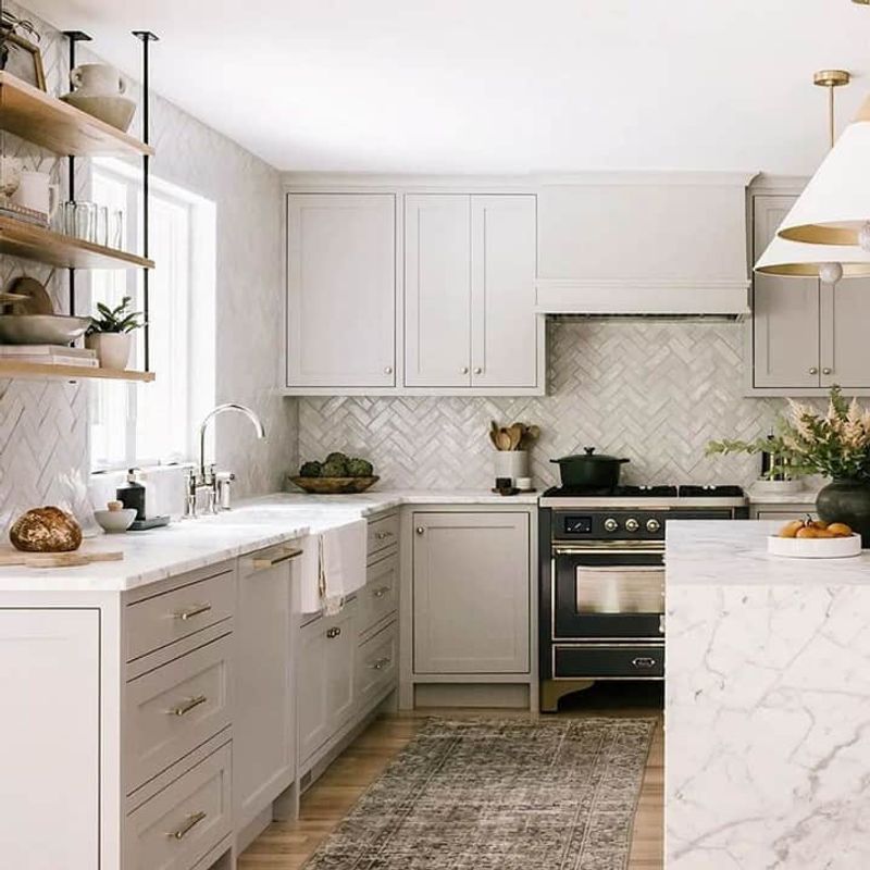 Herringbone Pattern Makes Cabinets Look Taller