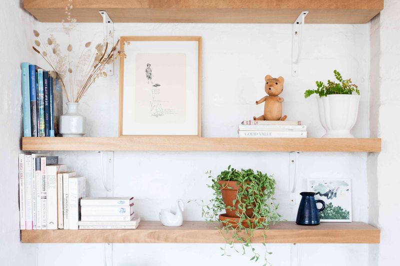 Floating Shelves With Curated Objects
