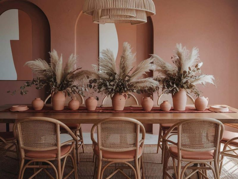 Natural Wood Table Against Clay Backdrop