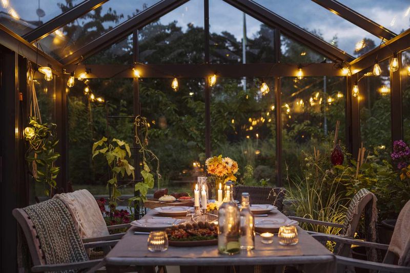 Open-Air Kitchen With String Lights