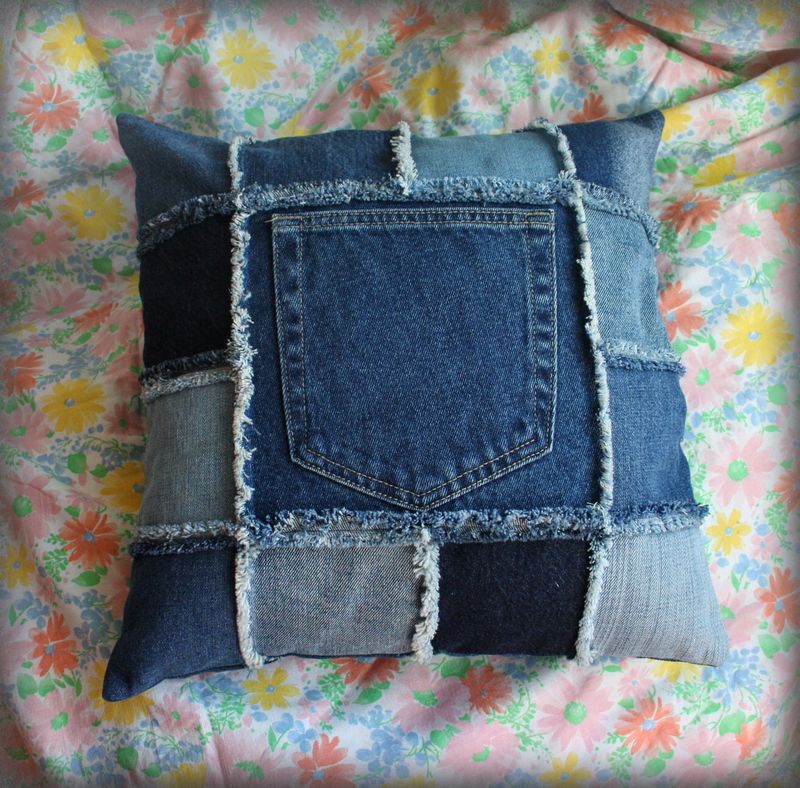 Add frayed-edge denim throw pillows to sofas
