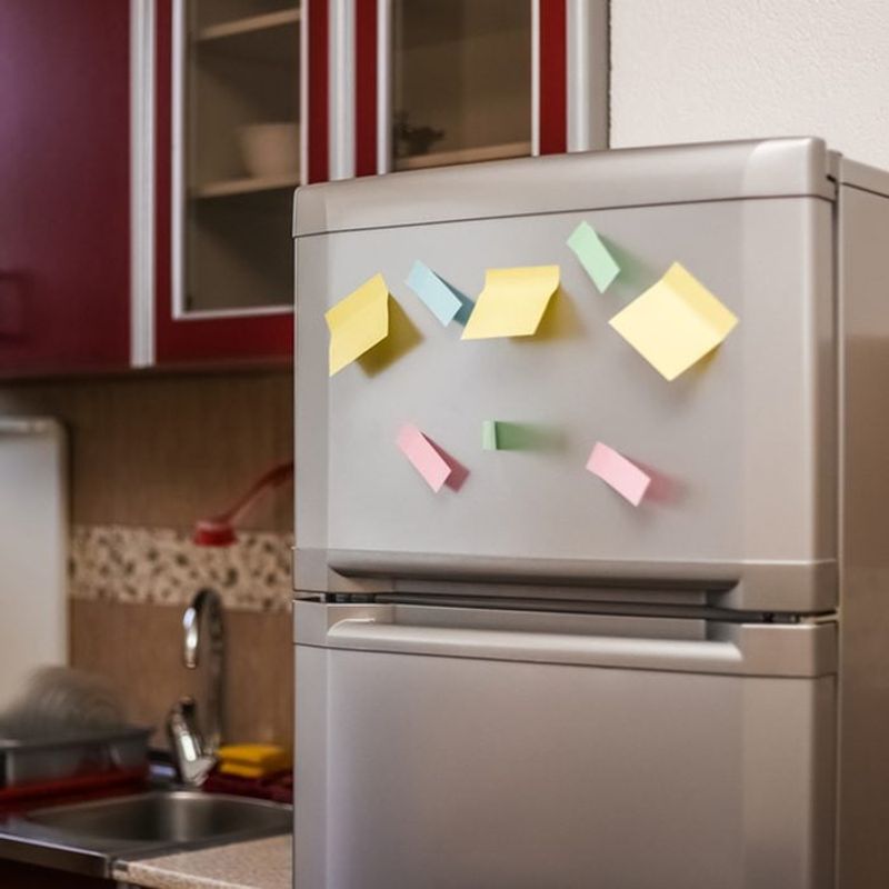 Cluttered Refrigerator Door